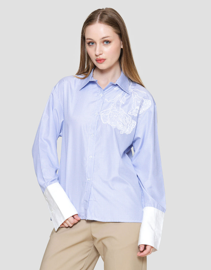 Lois Girl Stripe Print Kemeja Lengan Panjang Wanita