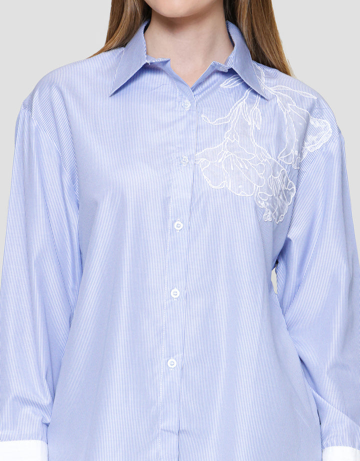 Lois Girl Stripe Print Kemeja Lengan Panjang Wanita