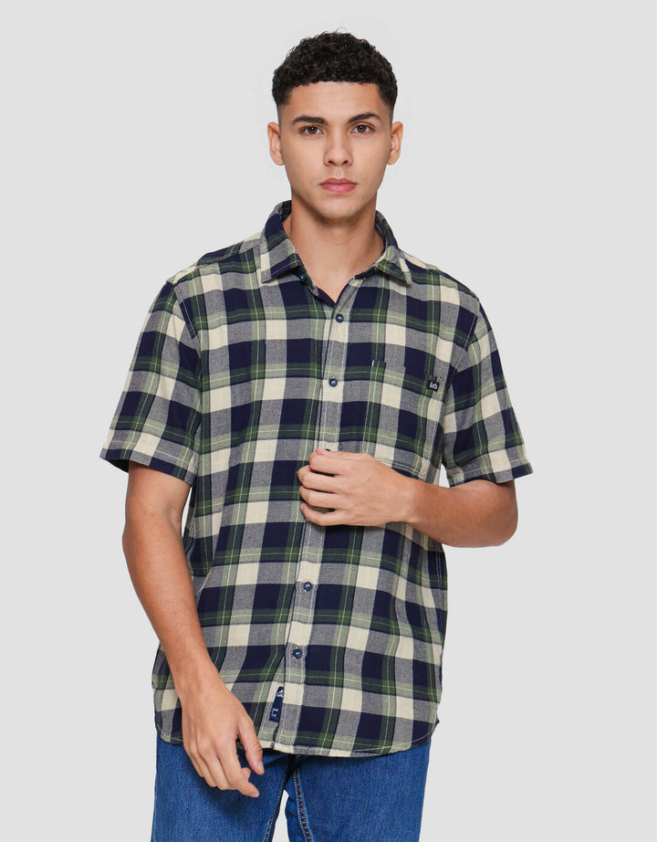 Lois Print Checks Kemeja Lengan Pendek Pria