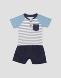 Little M Raglan Stripe Woven Baju Set Bayi Laki-Laki