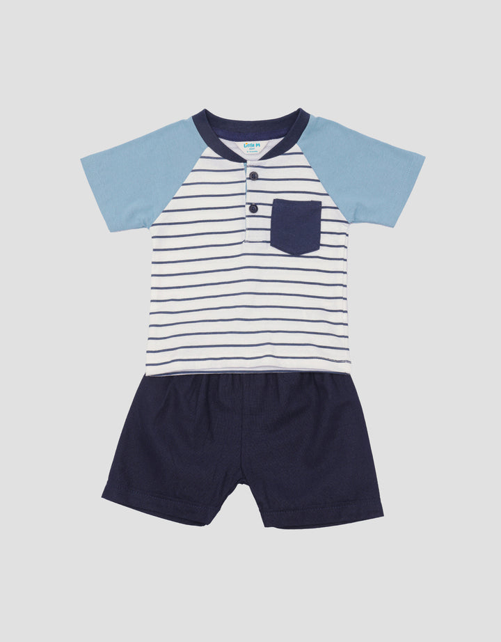 Little M Raglan Stripe Woven Baju Set Bayi Laki-Laki