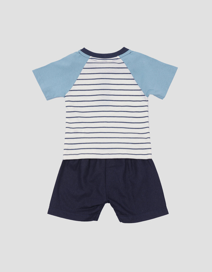 Little M Raglan Stripe Woven Baju Set Bayi Laki-Laki