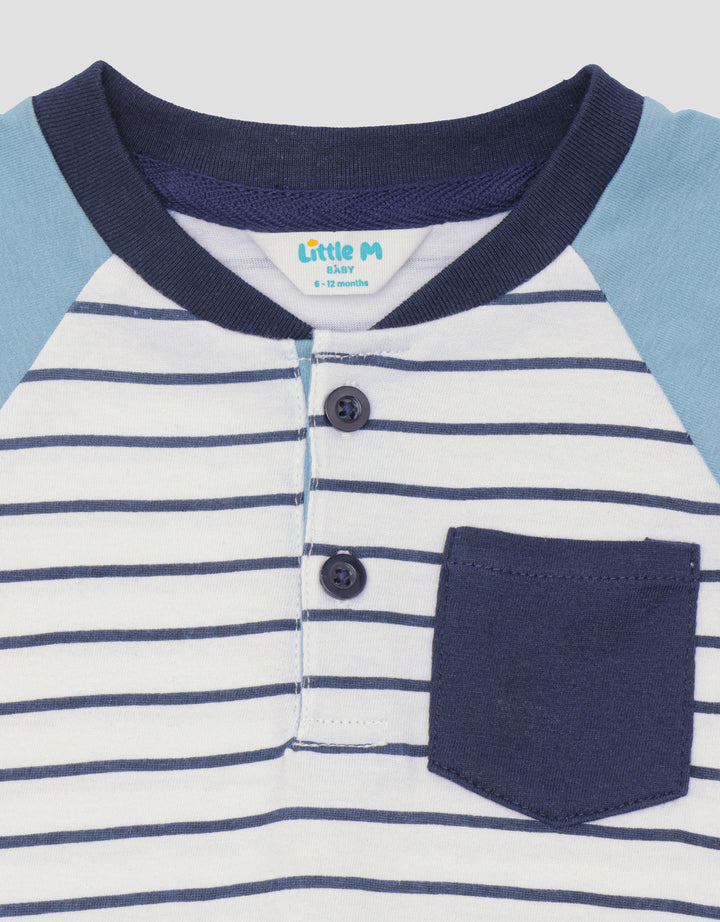 Little M Raglan Stripe Woven Baju Set Bayi Laki-Laki