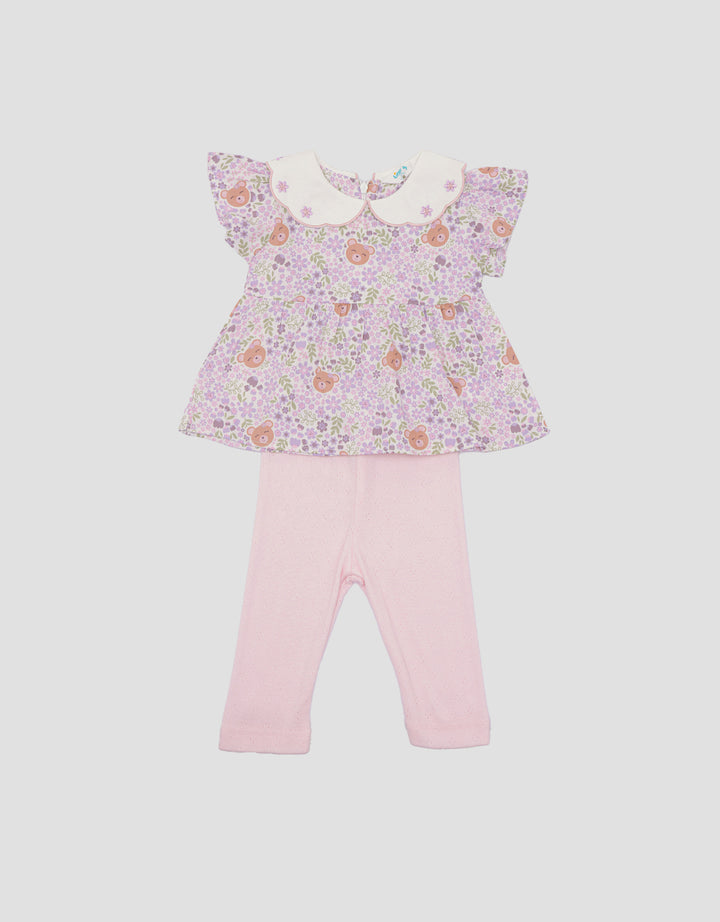 Little M Fullprint Bear Baju Set 2 Pcs Bayi Perempuan