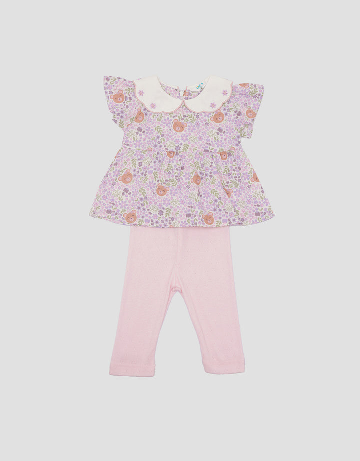 Little M Fullprint Bear Baju Set 2 Pcs Bayi Perempuan