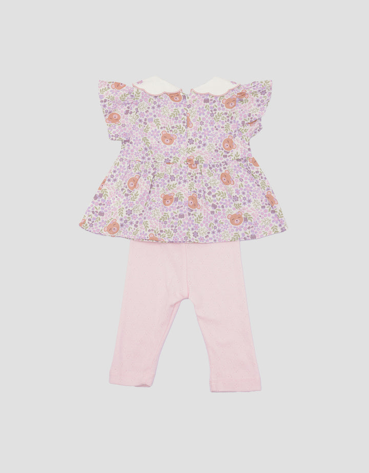 Little M Fullprint Bear Baju Set 2 Pcs Bayi Perempuan