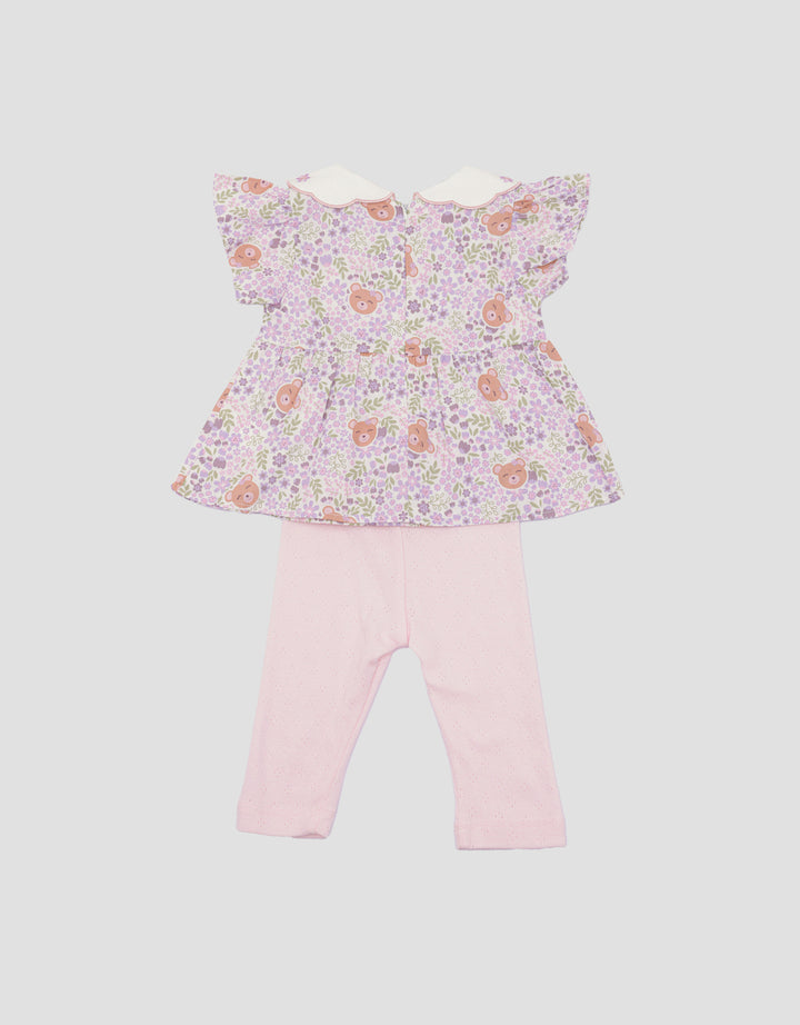 Little M Fullprint Bear Baju Set 2 Pcs Bayi Perempuan
