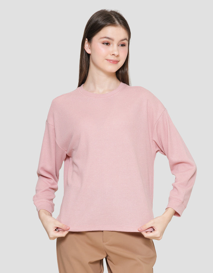 Connexion Waffle Kantong Bobok Kaos Lengan Panjang Wanita