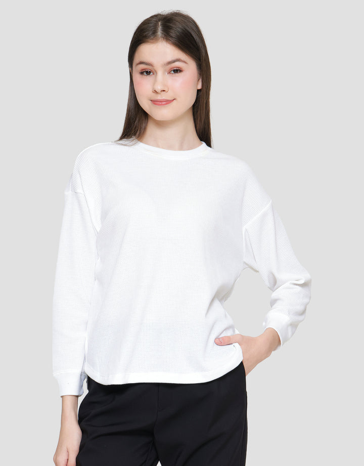 Connexion Waffle Kantong Bobok Kaos Lengan Panjang Wanita