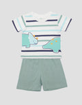 Little M Jersey Dino Mirror Baju Set Anak Laki-Laki