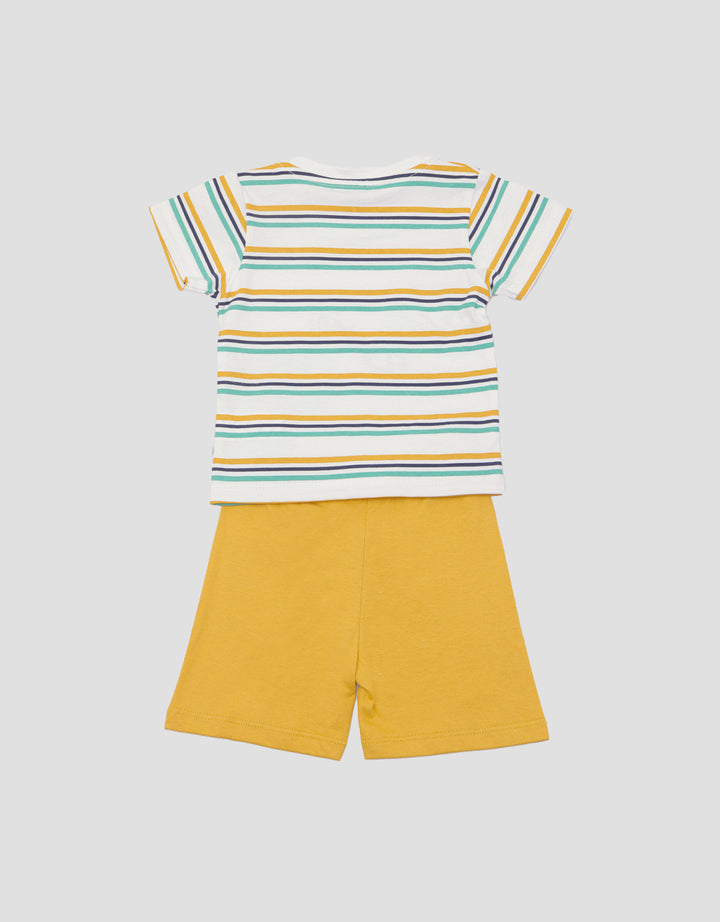 Little M Jersey Stripe Roar Pakaian Setelan Anak Laki-laki