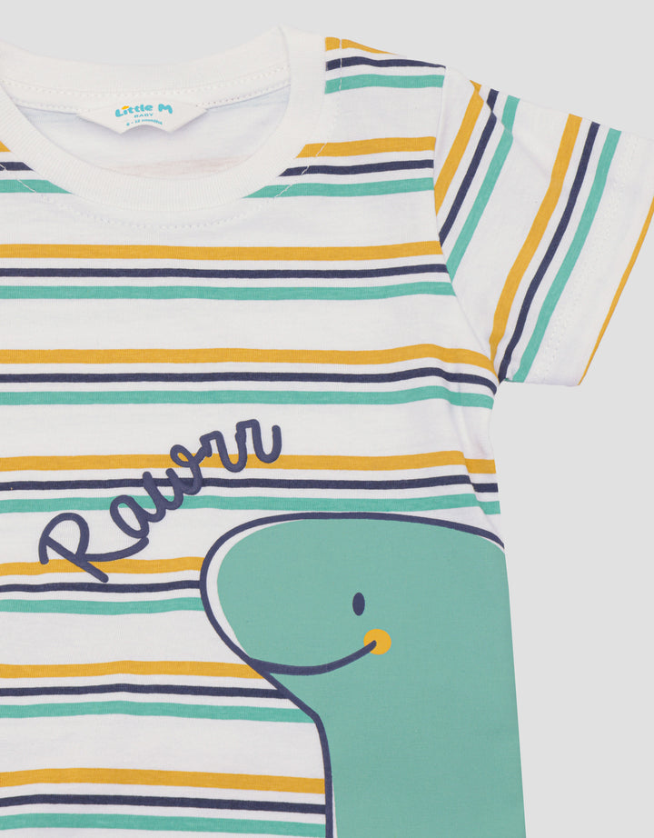 Little M Jersey Stripe Roar Pakaian Setelan Anak Laki-laki