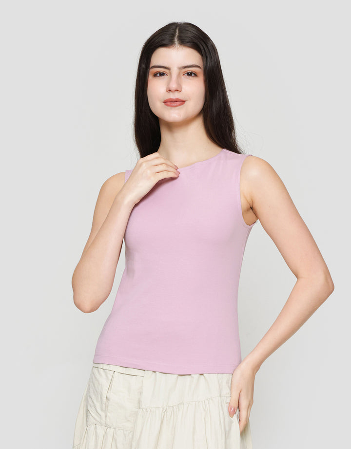 Suko Sleeveless Slit Kerah Bulat Tanpa Lengan Kaos Wanita