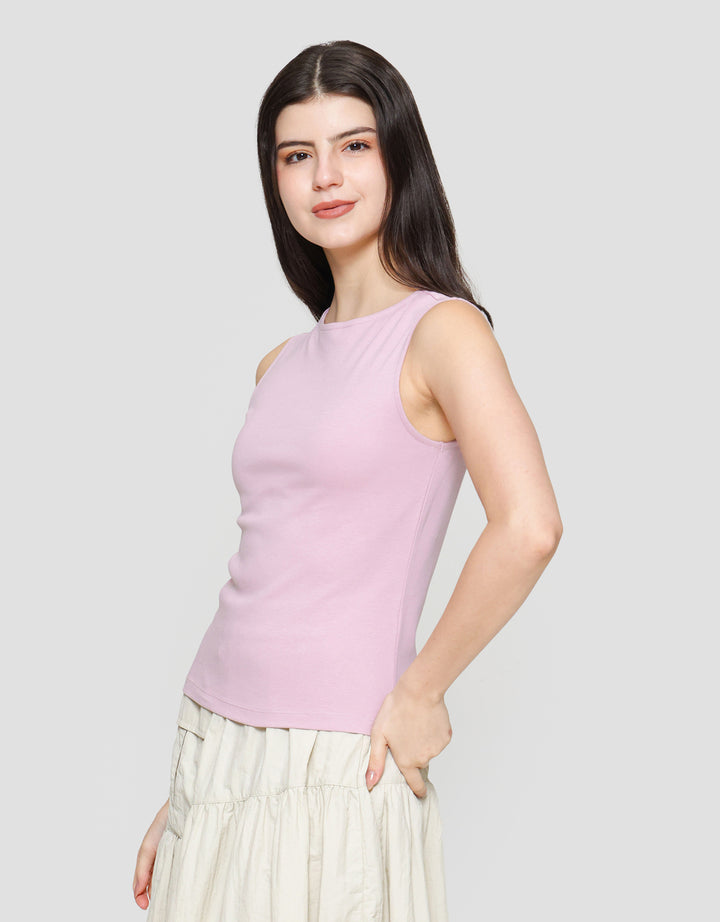 Suko Sleeveless Slit Kerah Bulat Tanpa Lengan Kaos Wanita