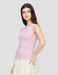 Suko Sleeveless Slit Kerah Bulat Tanpa Lengan Kaos Wanita