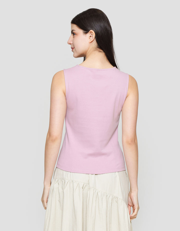 Suko Sleeveless Slit Kerah Bulat Tanpa Lengan Kaos Wanita