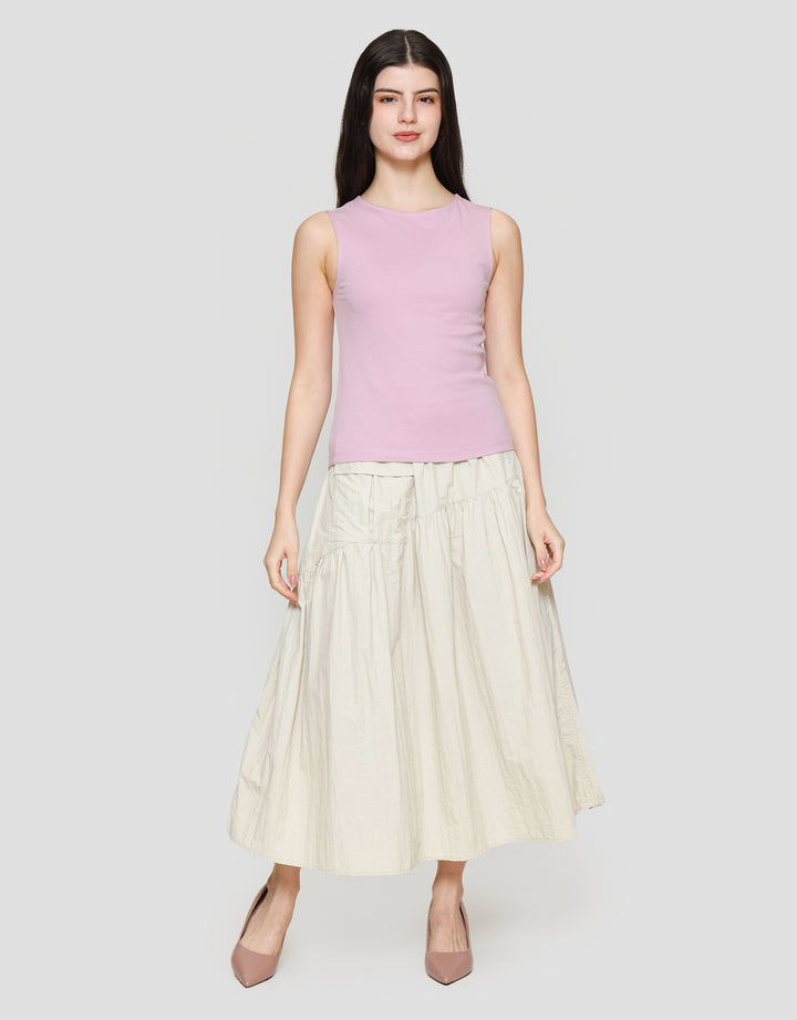 Suko Sleeveless Slit Kerah Bulat Tanpa Lengan Kaos Wanita