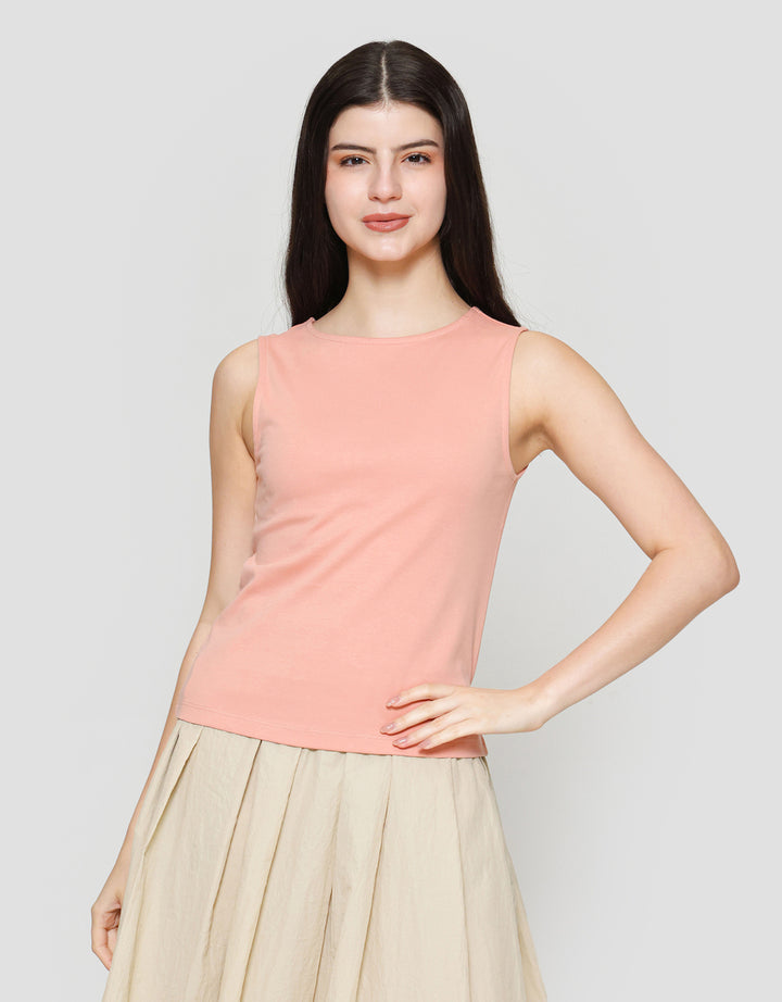 Suko Sleeveless Slit Kerah Bulat Tanpa Lengan Kaos Wanita