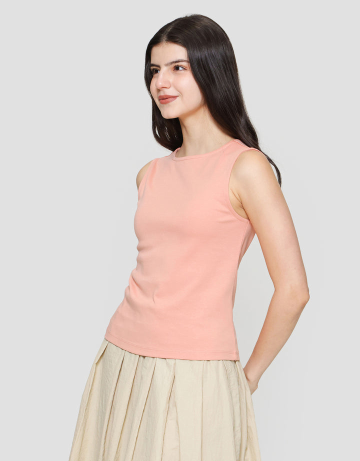 Suko Sleeveless Slit Kerah Bulat Tanpa Lengan Kaos Wanita