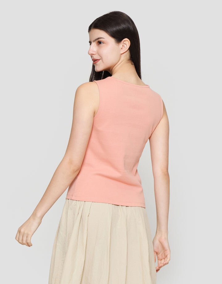 Suko Sleeveless Slit Kerah Bulat Tanpa Lengan Kaos Wanita