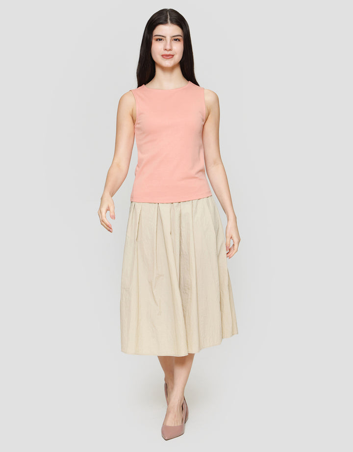 Suko Sleeveless Slit Kerah Bulat Tanpa Lengan Kaos Wanita