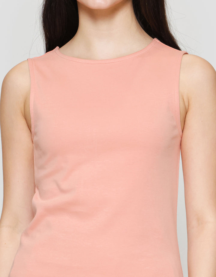 Suko Sleeveless Slit Kerah Bulat Tanpa Lengan Kaos Wanita