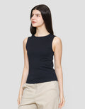 Suko Sleeveless Slit Kerah Bulat Tanpa Lengan Kaos Wanita