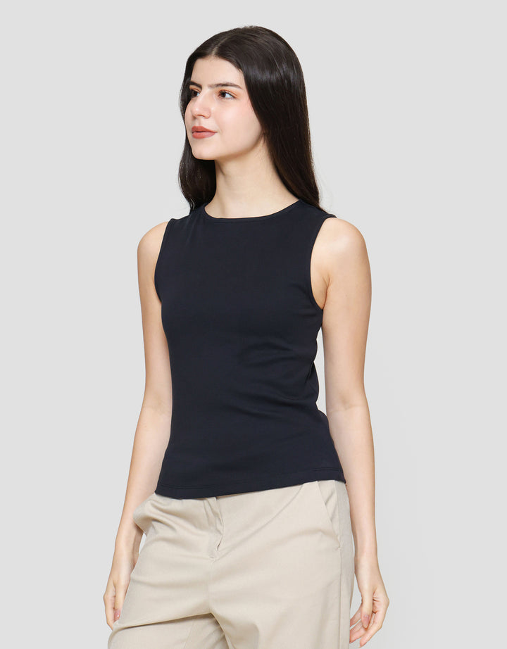 Suko Sleeveless Slit Kerah Bulat Tanpa Lengan Kaos Wanita