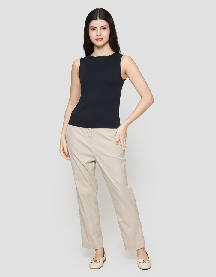 Suko Sleeveless Slit Kerah Bulat Tanpa Lengan Kaos Wanita