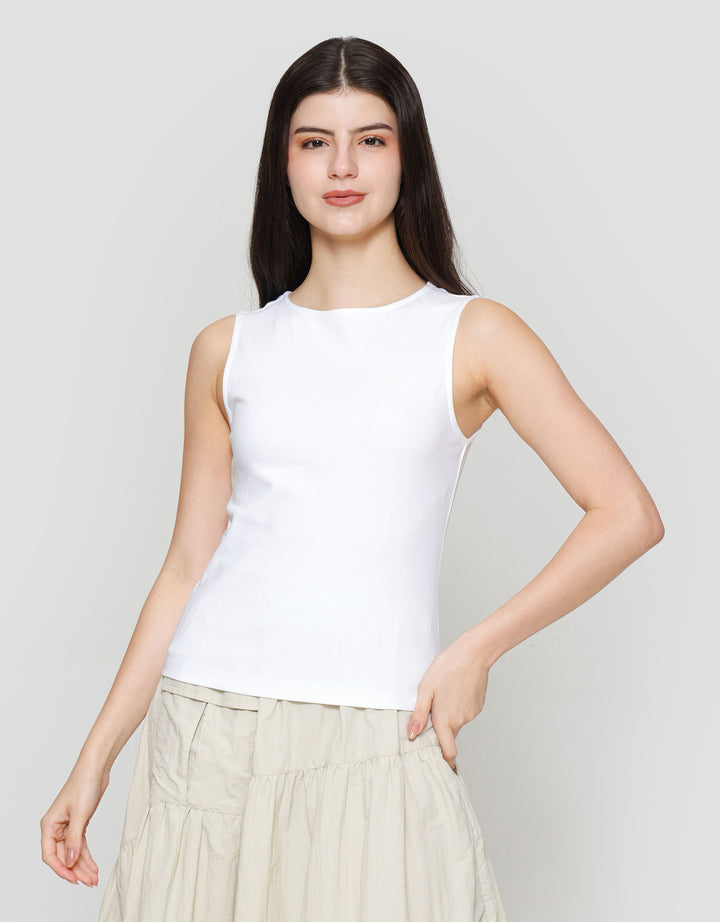 Suko Sleeveless Slit Kerah Bulat Tanpa Lengan Kaos Wanita
