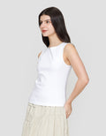 Suko Sleeveless Slit Kerah Bulat Tanpa Lengan Kaos Wanita