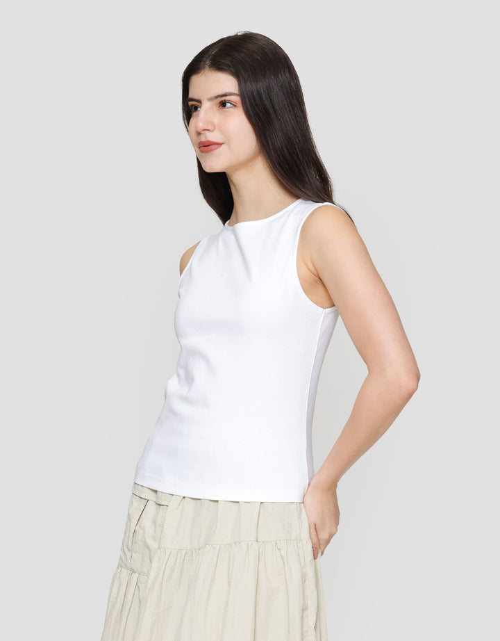 Suko Sleeveless Slit Kerah Bulat Tanpa Lengan Kaos Wanita