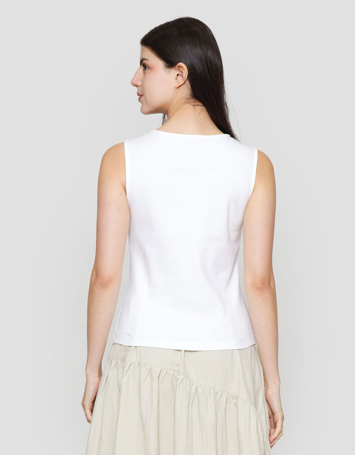 Suko Sleeveless Slit Kerah Bulat Tanpa Lengan Kaos Wanita
