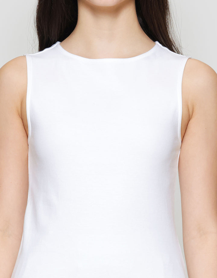 Suko Sleeveless Slit Kerah Bulat Tanpa Lengan Kaos Wanita