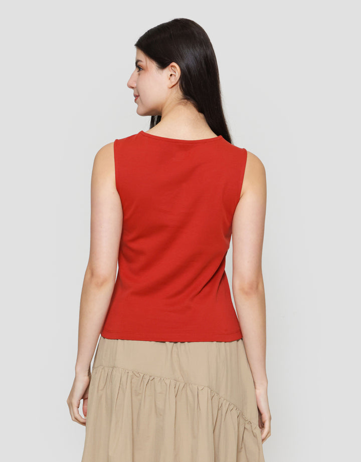 Suko Sleeveless Slit Kerah Bulat Tanpa Lengan Kaos Wanita