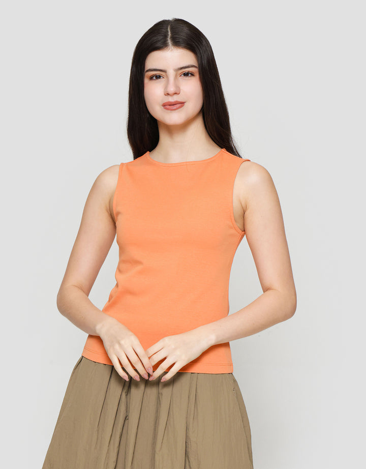 Suko Sleeveless Slit Kerah Bulat Tanpa Lengan Kaos Wanita