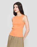 Suko Sleeveless Slit Kerah Bulat Tanpa Lengan Kaos Wanita