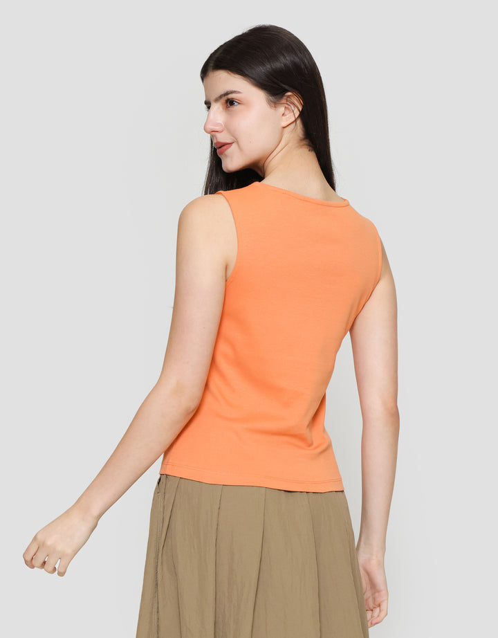 Suko Sleeveless Slit Kerah Bulat Tanpa Lengan Kaos Wanita