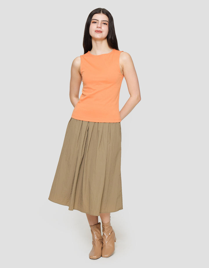 Suko Sleeveless Slit Kerah Bulat Tanpa Lengan Kaos Wanita