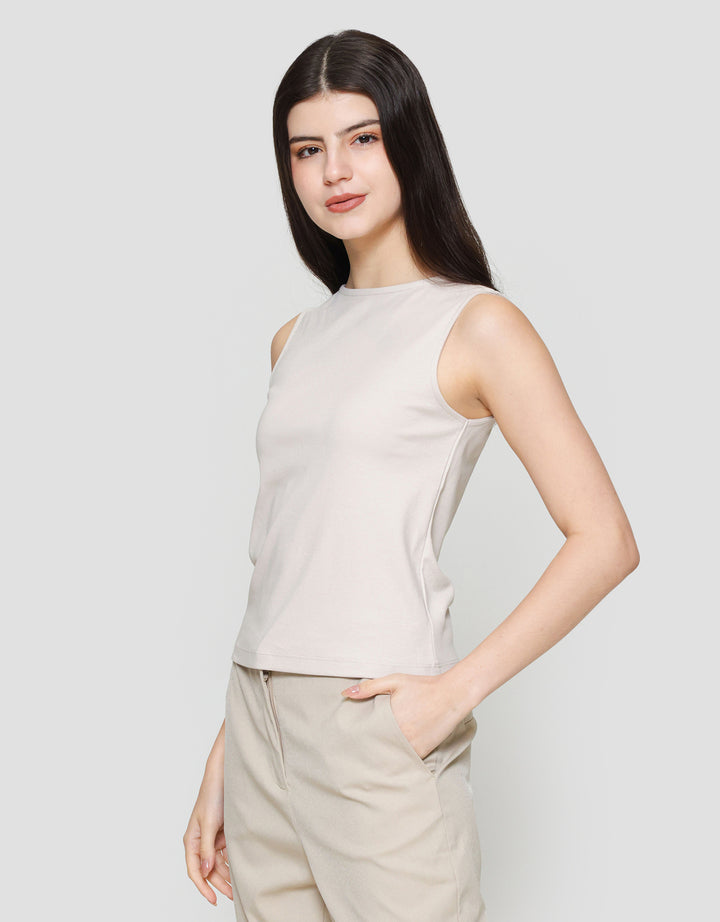 Suko Sleeveless Slit Kerah Bulat Tanpa Lengan Kaos Wanita