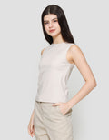 Suko Sleeveless Slit Kerah Bulat Tanpa Lengan Kaos Wanita