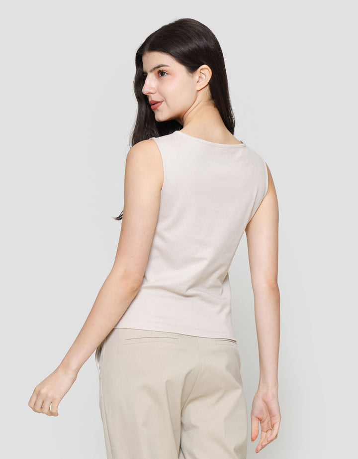 Suko Sleeveless Slit Kerah Bulat Tanpa Lengan Kaos Wanita