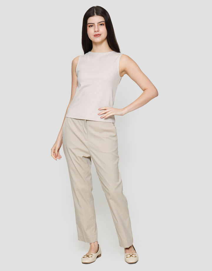 Suko Sleeveless Slit Kerah Bulat Tanpa Lengan Kaos Wanita