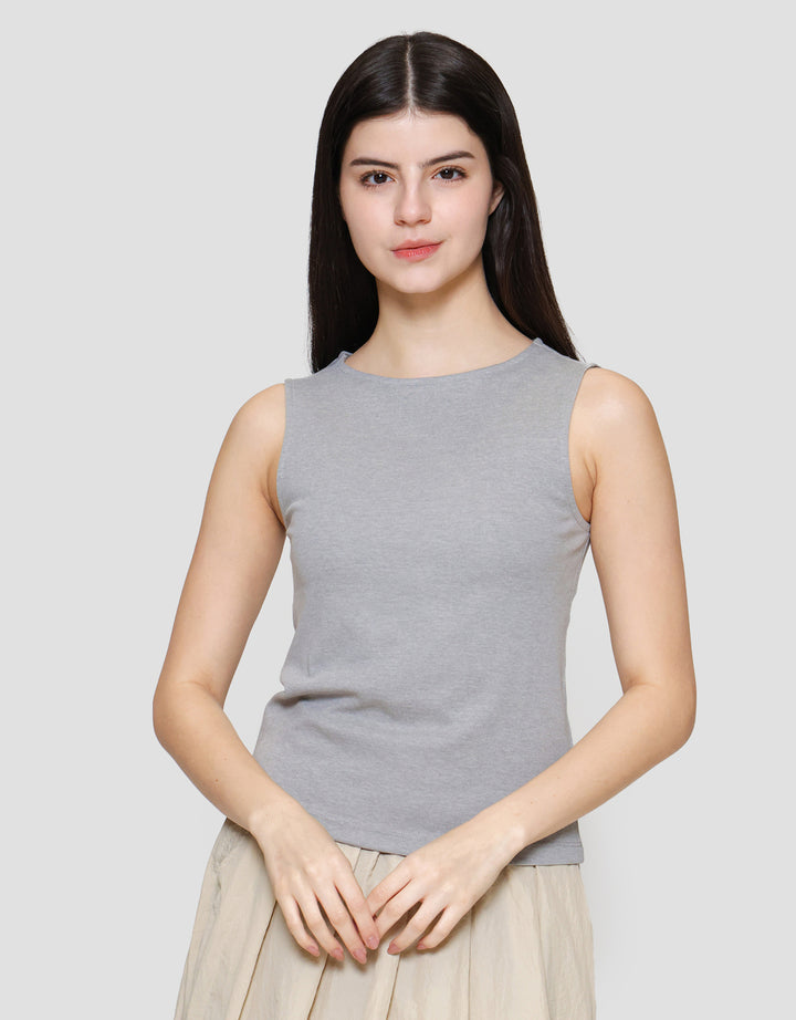 Suko Sleeveless Slit Kerah Bulat Tanpa Lengan Kaos Wanita