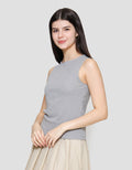 Suko Sleeveless Slit Kerah Bulat Tanpa Lengan Kaos Wanita