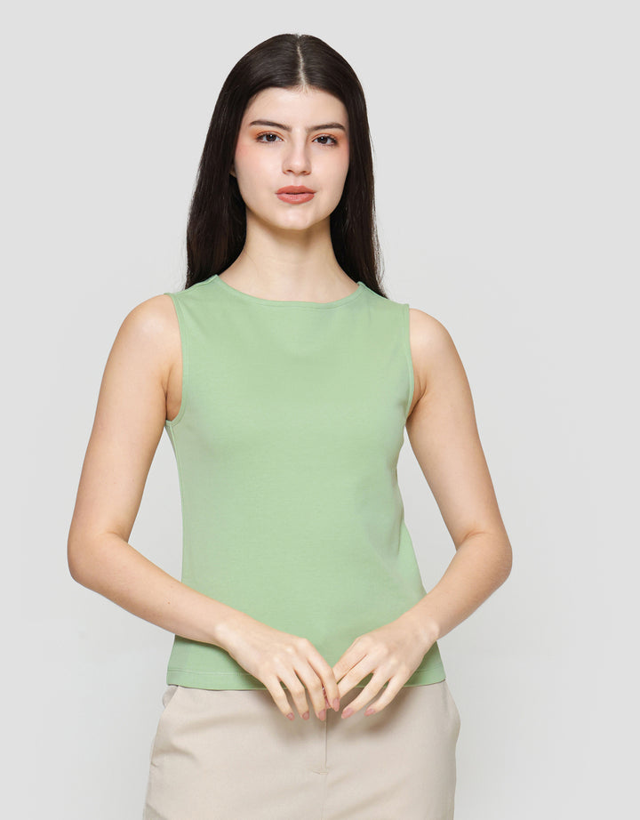 Suko Sleeveless Slit Kerah Bulat Tanpa Lengan Kaos Wanita