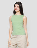 Suko Sleeveless Slit Kerah Bulat Tanpa Lengan Kaos Wanita
