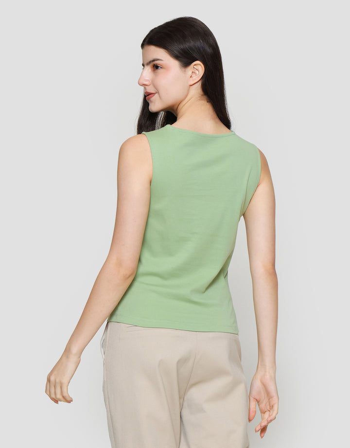 Suko Sleeveless Slit Kerah Bulat Tanpa Lengan Kaos Wanita