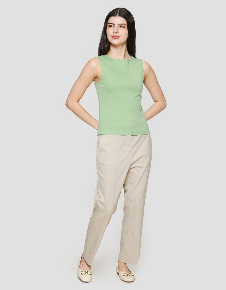 Suko Sleeveless Slit Kerah Bulat Tanpa Lengan Kaos Wanita