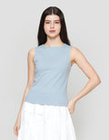 Suko Sleeveless Slit Kerah Bulat Tanpa Lengan Kaos Wanita